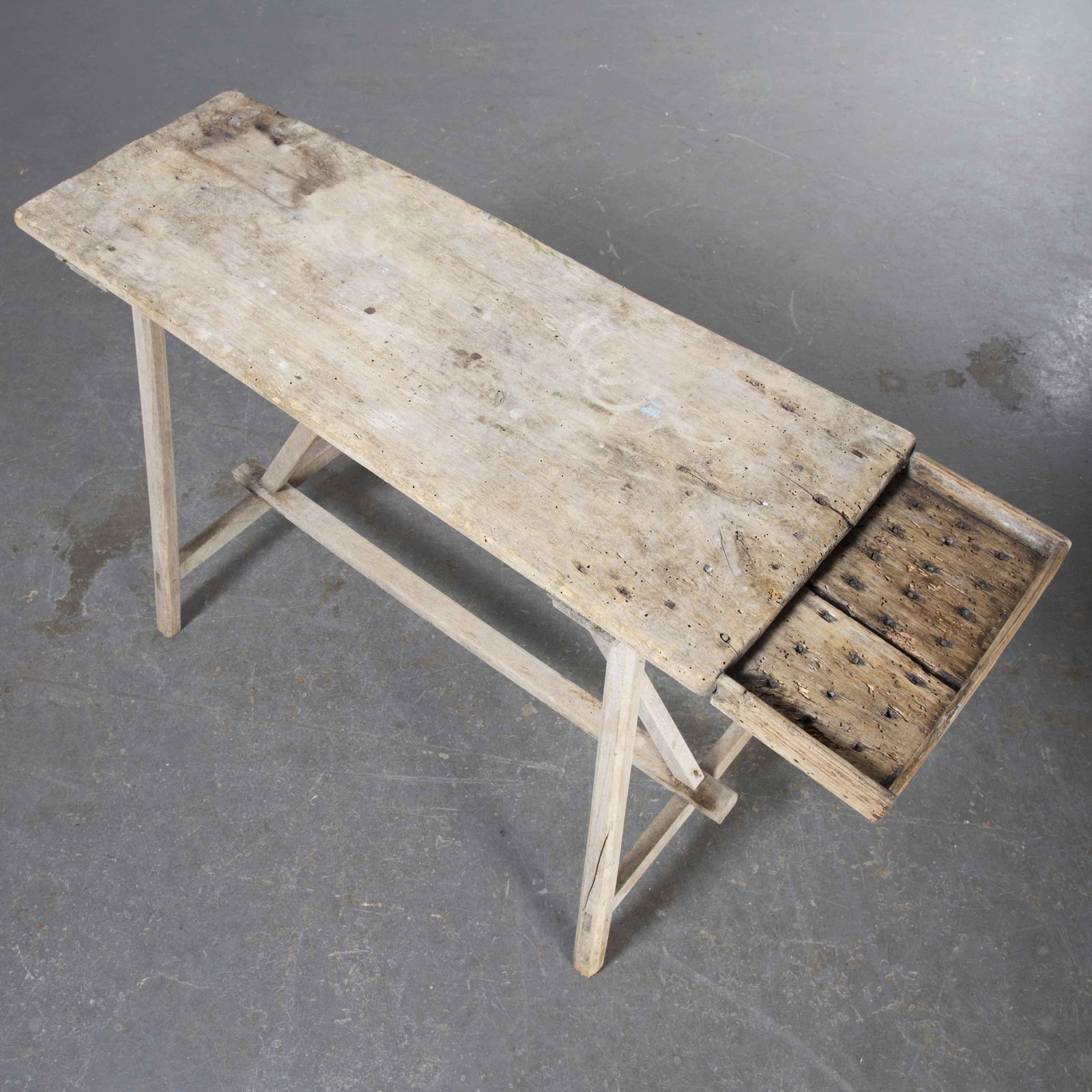 19th Century Original French Washing Table Scrubbed And Bleached Top And Rack photo Garden Furniture