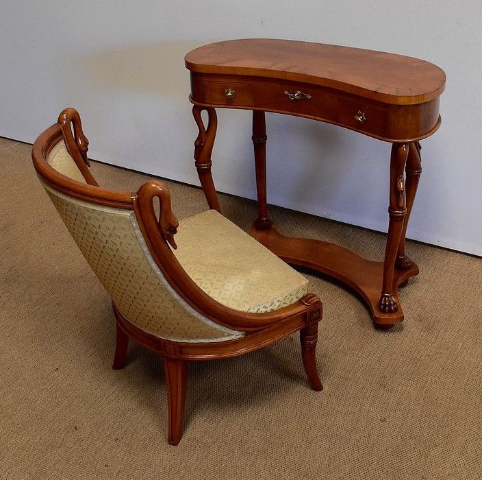 Small Kidney Dressing Table And Its Cherrywood Armchair   1950s photo furniture
