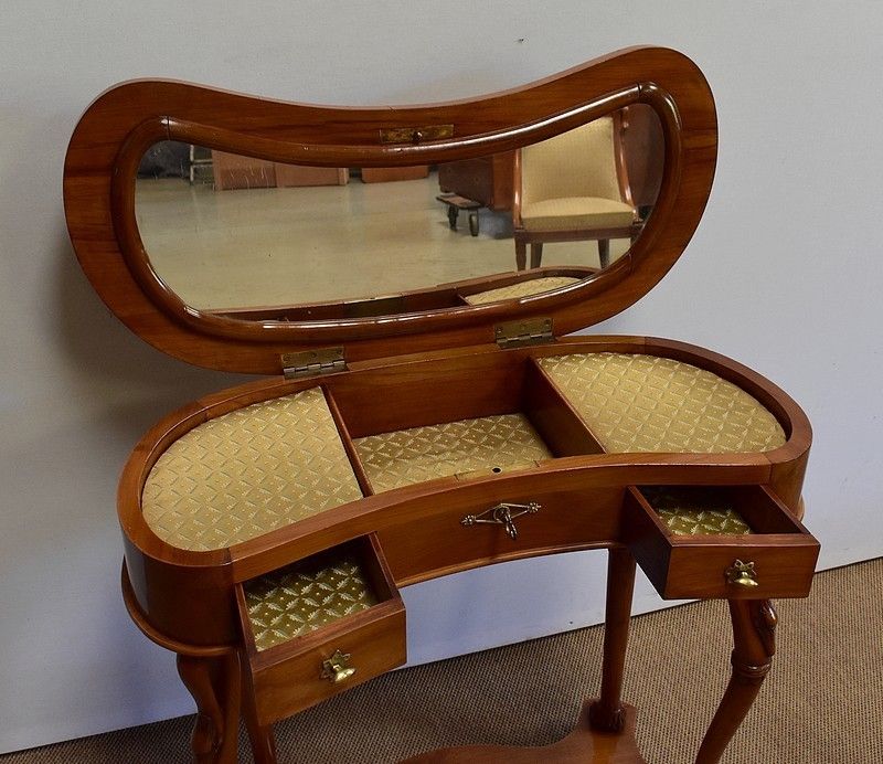 photo for sale Small Kidney Dressing Table And Its Cherrywood Armchair   1950s