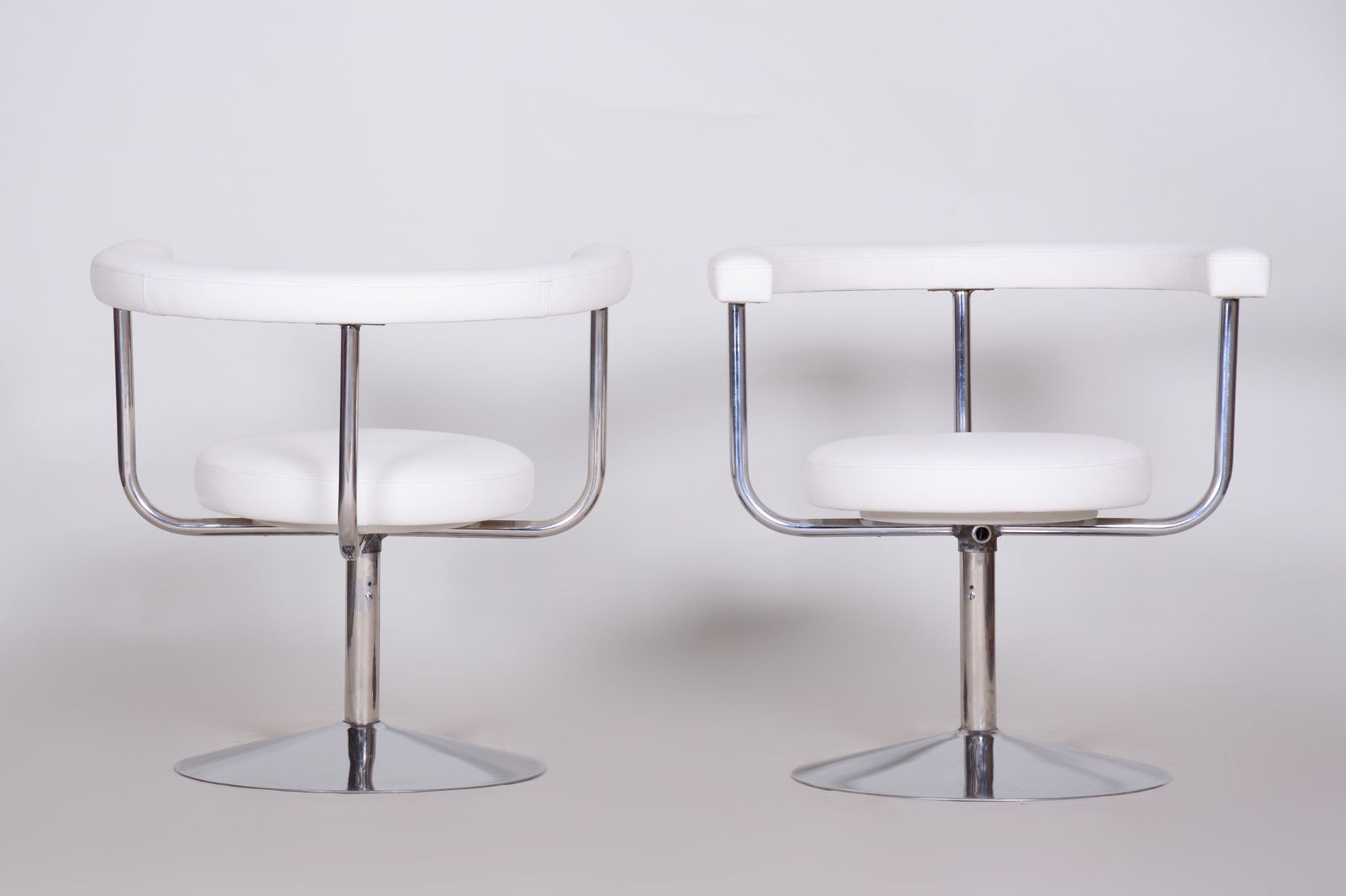 Pair Of White Leather Swivel Chairs Made In Czechia, 1940s. Fully Restored. photo Furniture