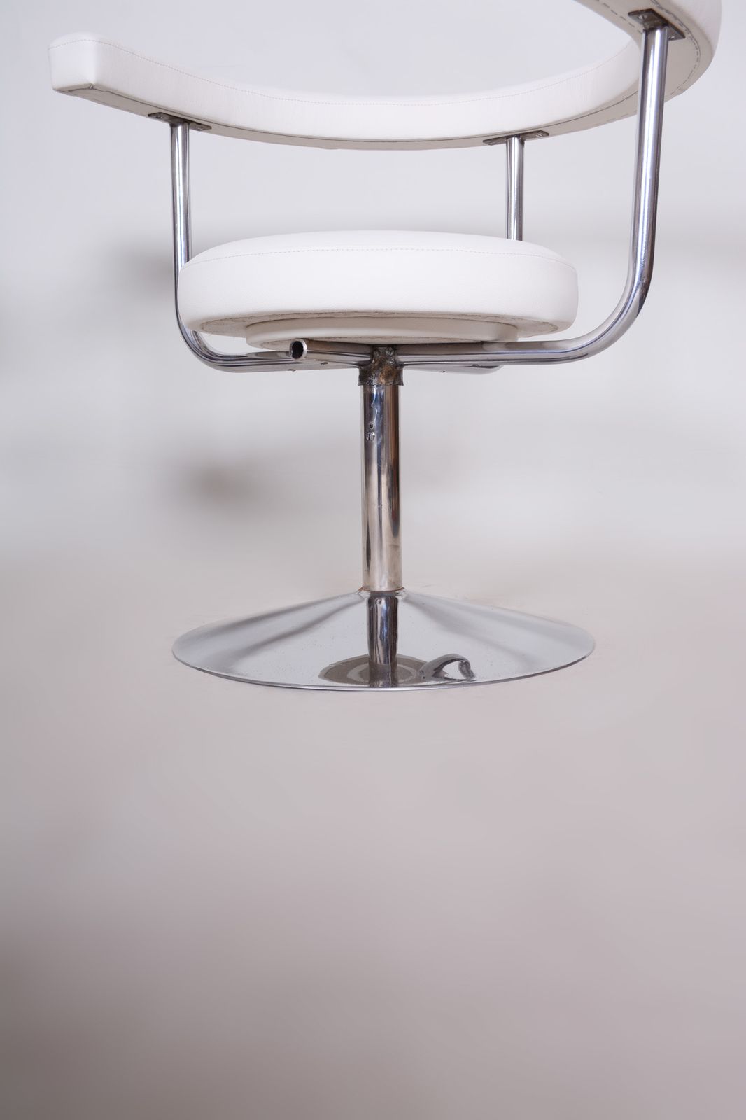 Pair Of White Leather Swivel Chairs Made In Czechia, 1940s. Fully Restored. photo 2000.0