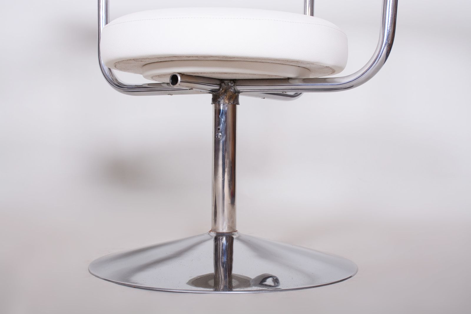 Pair Of White Leather Swivel Chairs Made In Czechia, 1940s. Fully Restored. photo buy