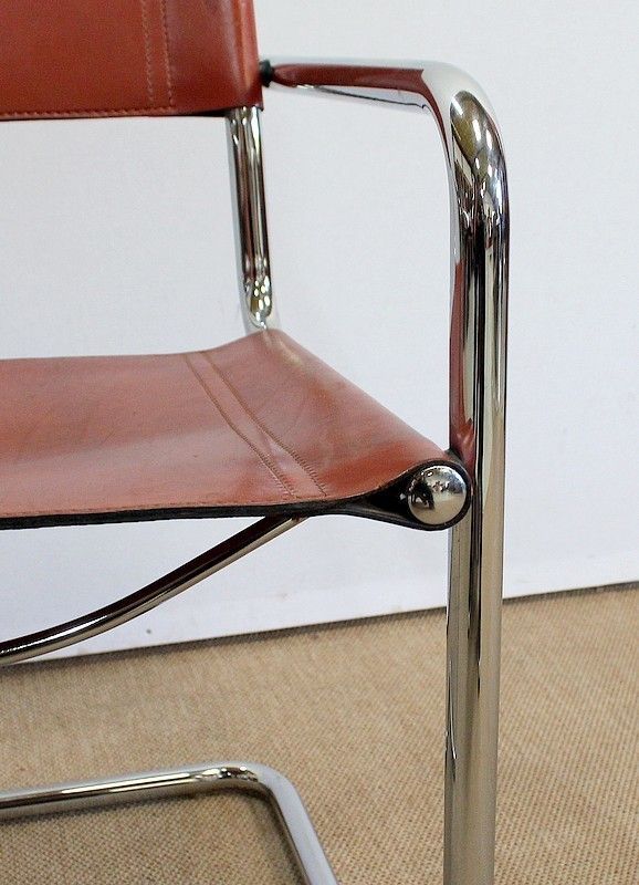 Furniture Suite Of 4 Leather Armchairs Signed Matteo Grassi   1960s photo