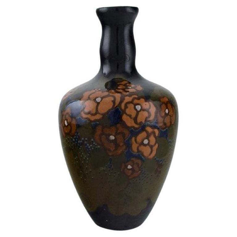 Arnhem, Holland, Antique Art Nouveau Vase With Hand Painted Flowers