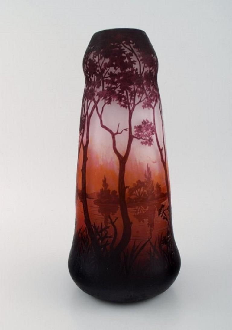 Daum Nancy, France, Large Antique Vase In Art Glass With Landscape And Trees photo furniture