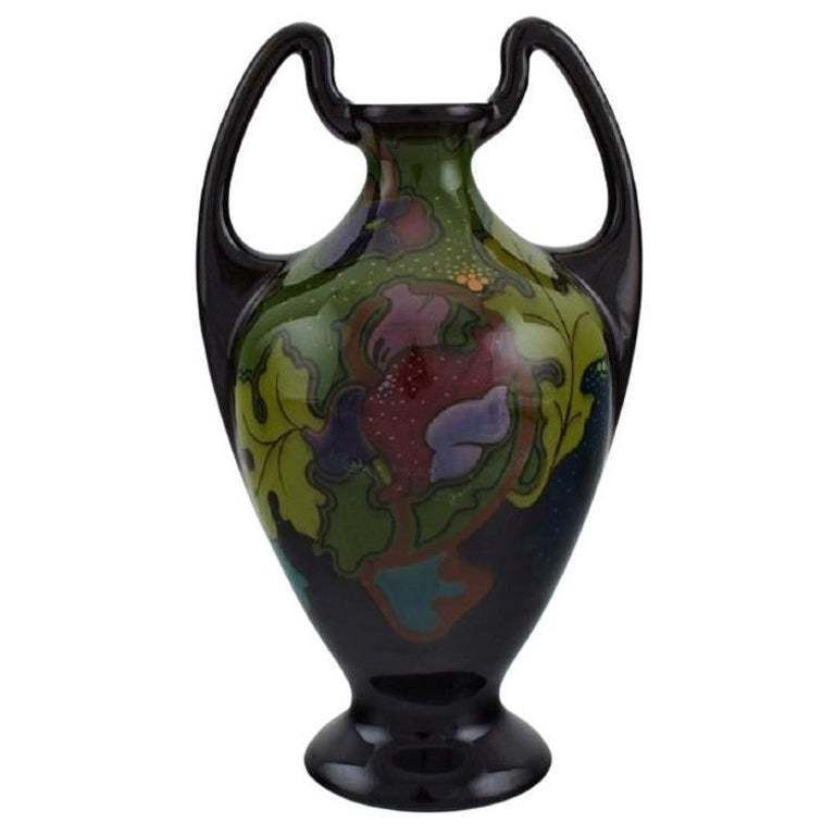 Regina, Holland, Antique Art Nouveau Vase With Hand Painted Flowers And Foliage