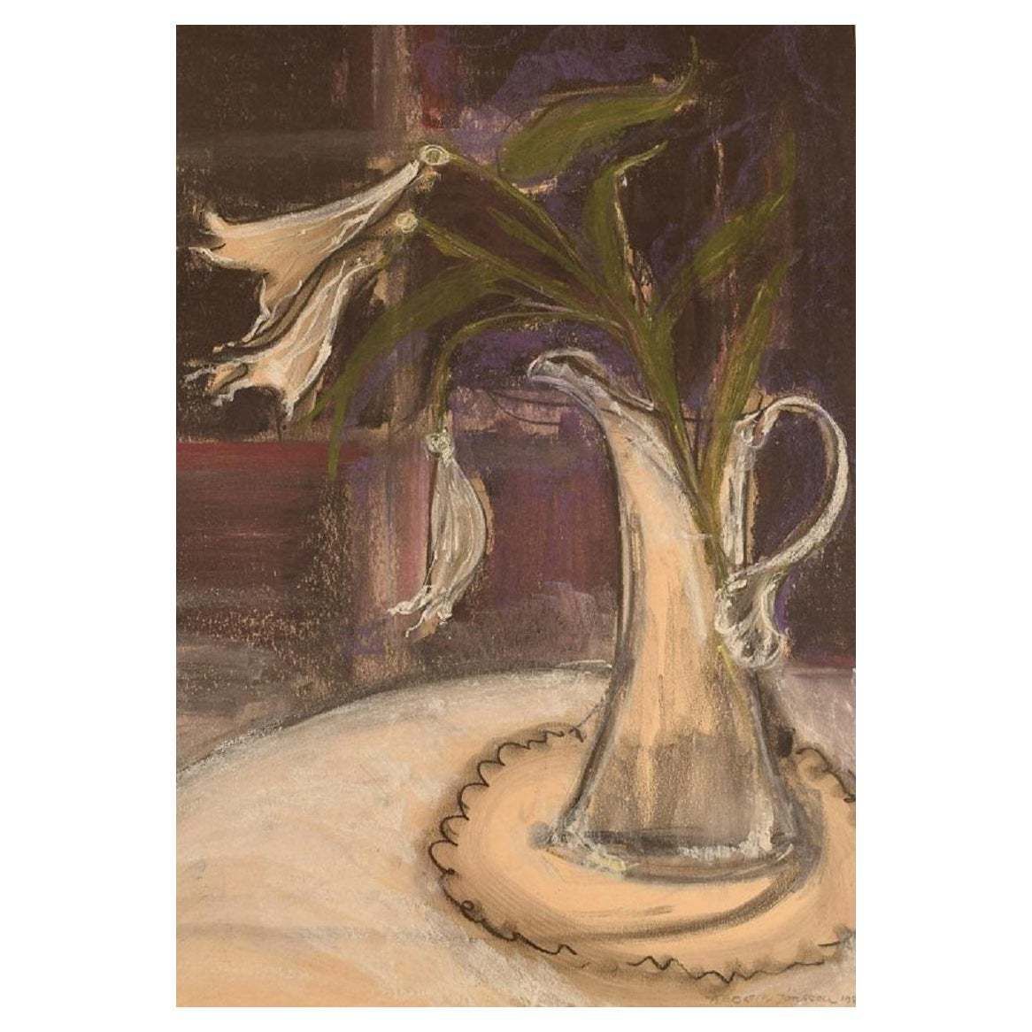 Kerstin Jönsson, Sweden, Pastel On Paper, "Lilies In A Jug"
