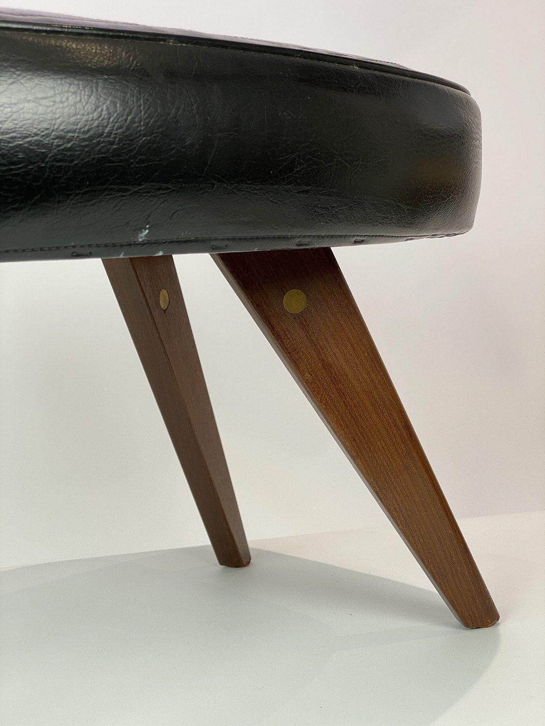 Stool With Black Faux Leather And Legs In Teak Of Danish Design From The 1960s photo vinterior