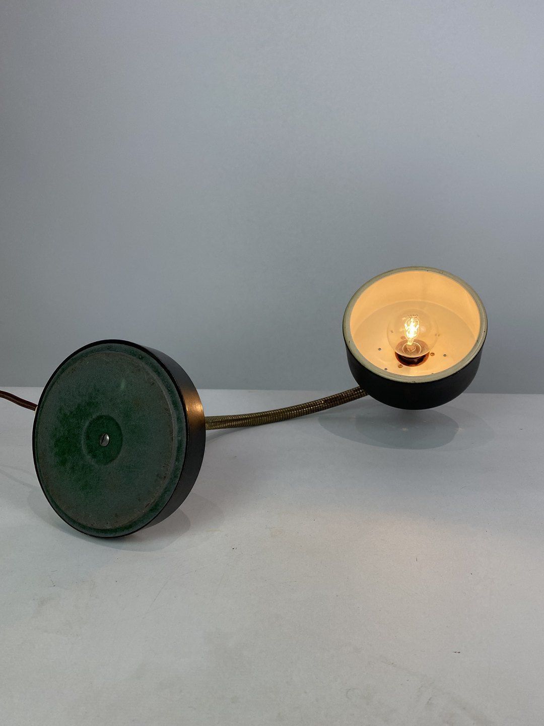 Table Lamp Of Black Metal And Teak Of Danish Design From The 1960s. photo vintage