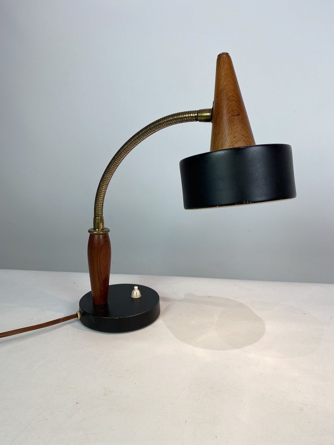 photo furniture Table Lamp Of Black Metal And Teak Of Danish Design From The 1960s.