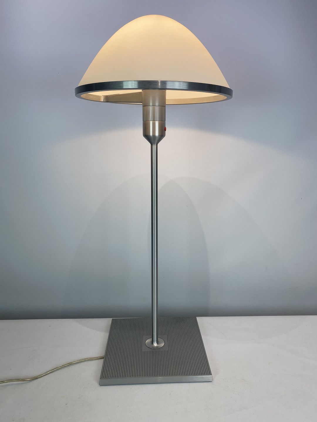 Italian Table Lamp With Frame Of Metal And Shade Of White Glass
