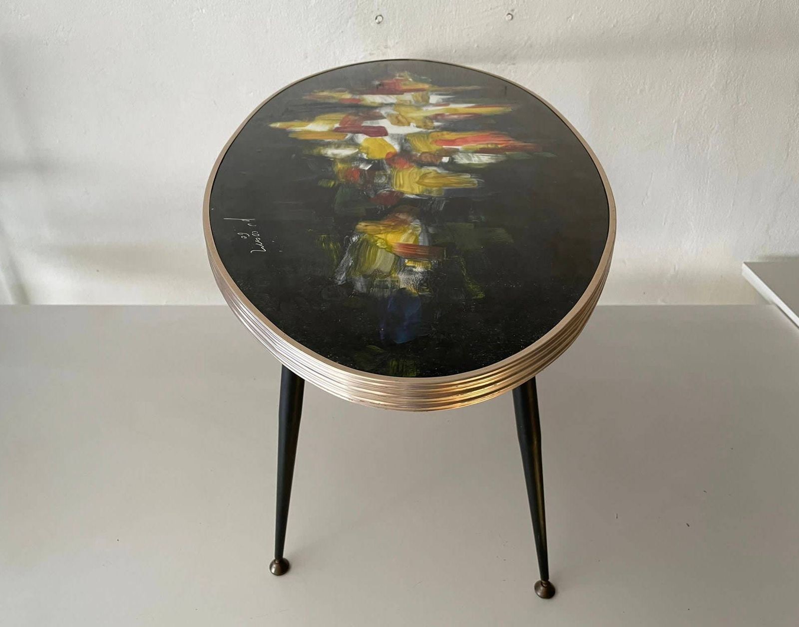 Very Rare Signed Original Oil Paint Top Wooden Oval Shaped Xl Table, 1950s, Italy photo 1450.8
