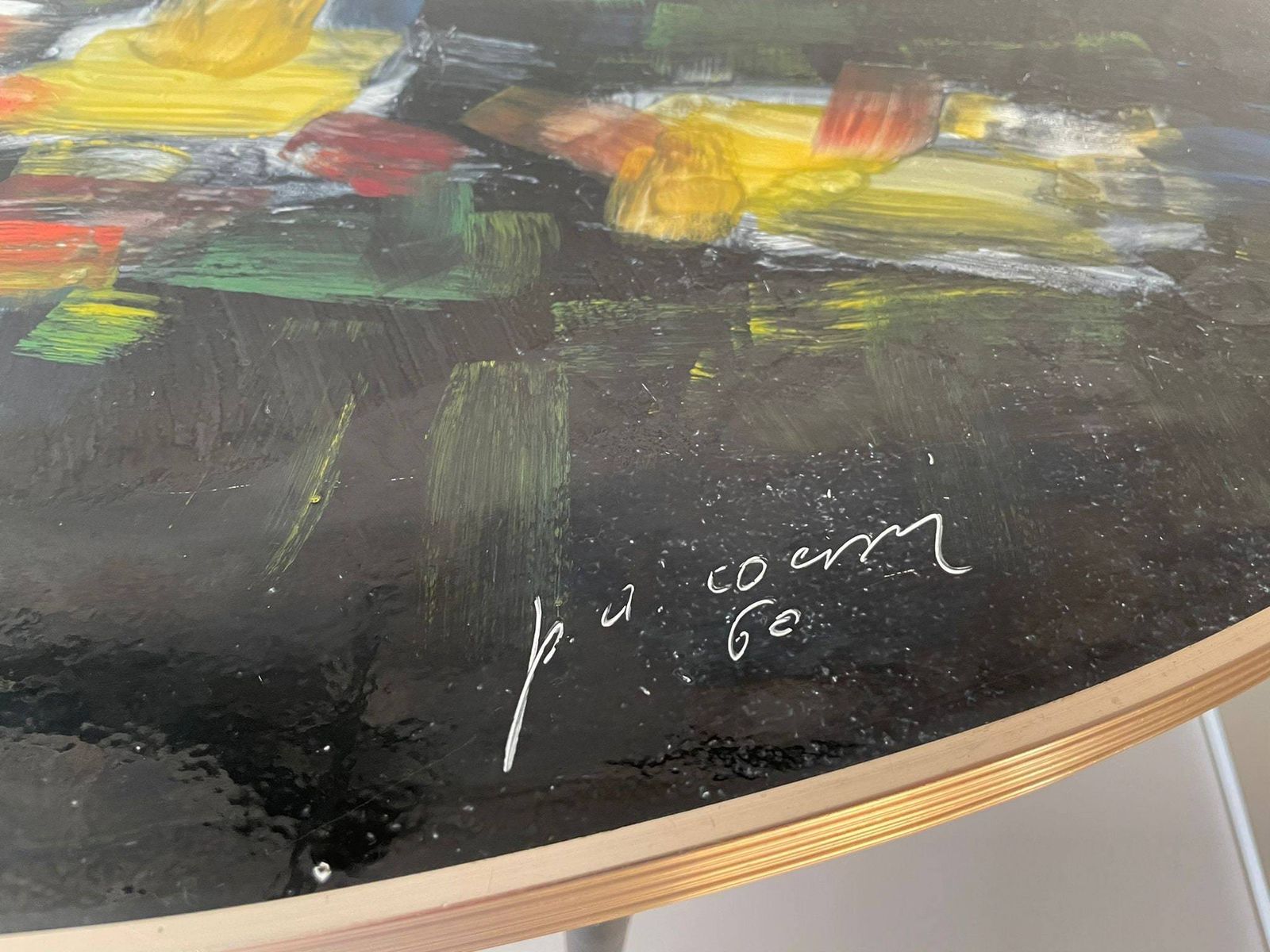 Very Rare Signed Original Oil Paint Top Wooden Oval Shaped Xl Table, 1950s, Italy photo buy