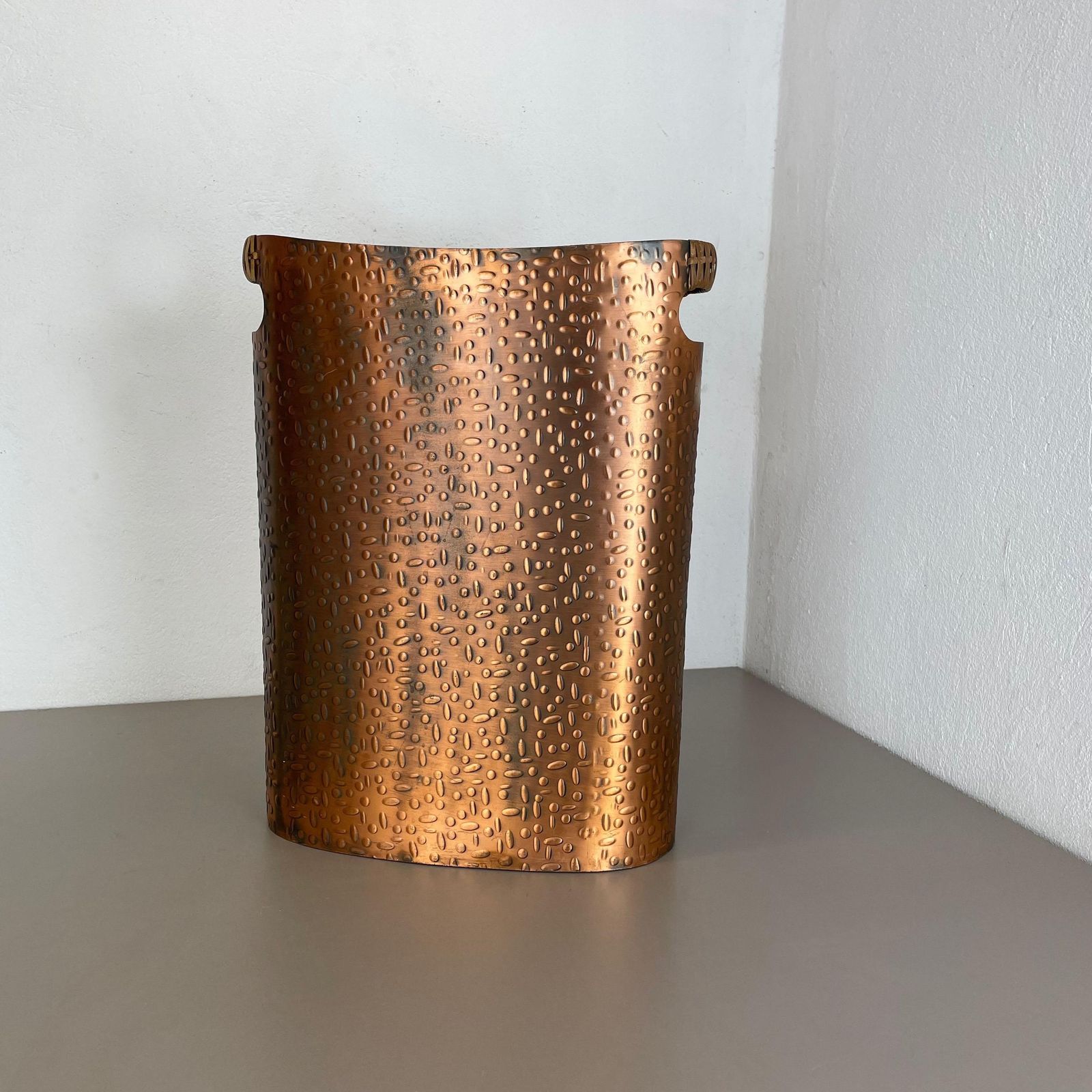 Original Metal Copper And Rattan Hollywood Regency Umbrella Stand Germany, 1950s photo furniture