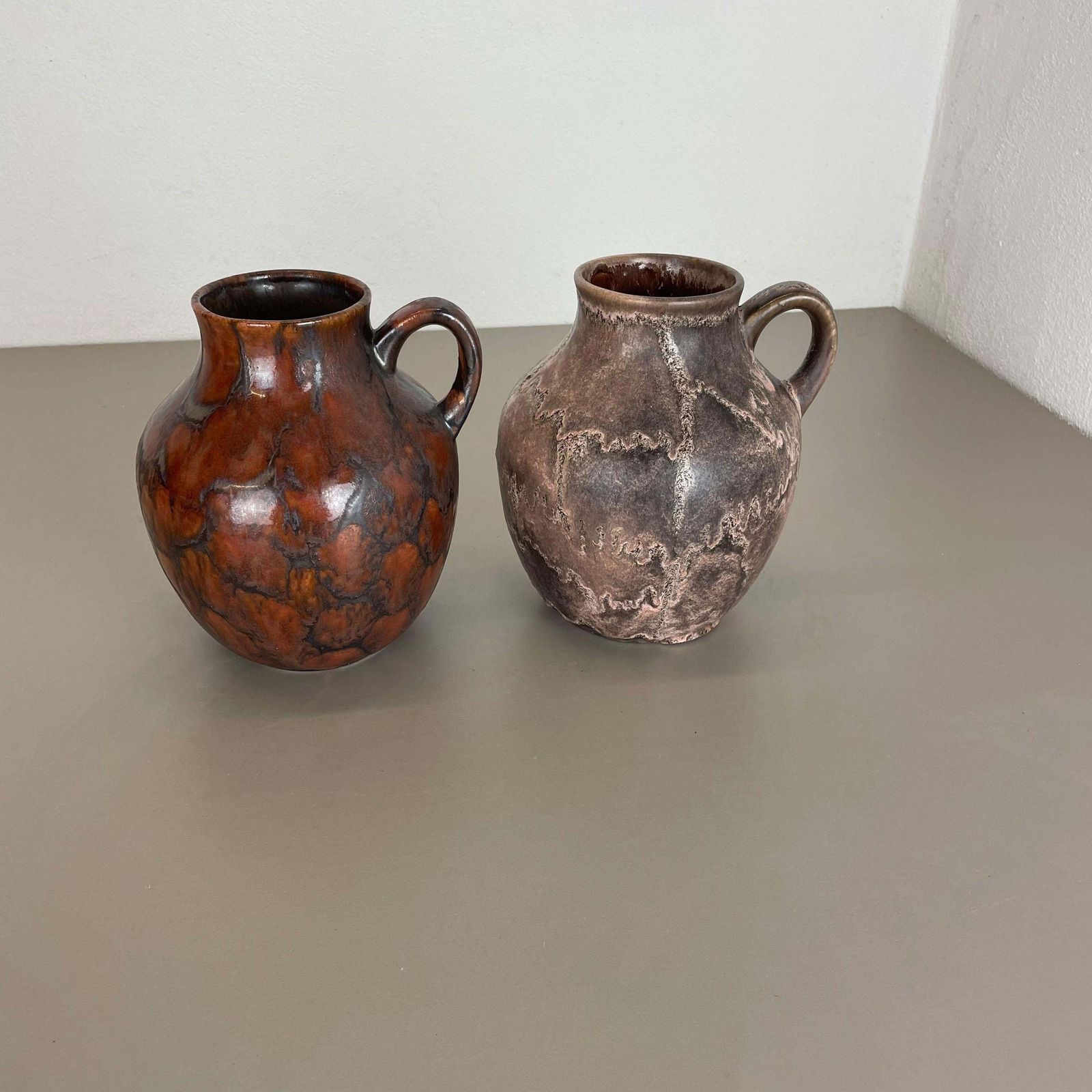 Set Of 2 Pottery Vases Fat Lava Abstract Designed By Ruscha, Germany, 1960s photo furniture