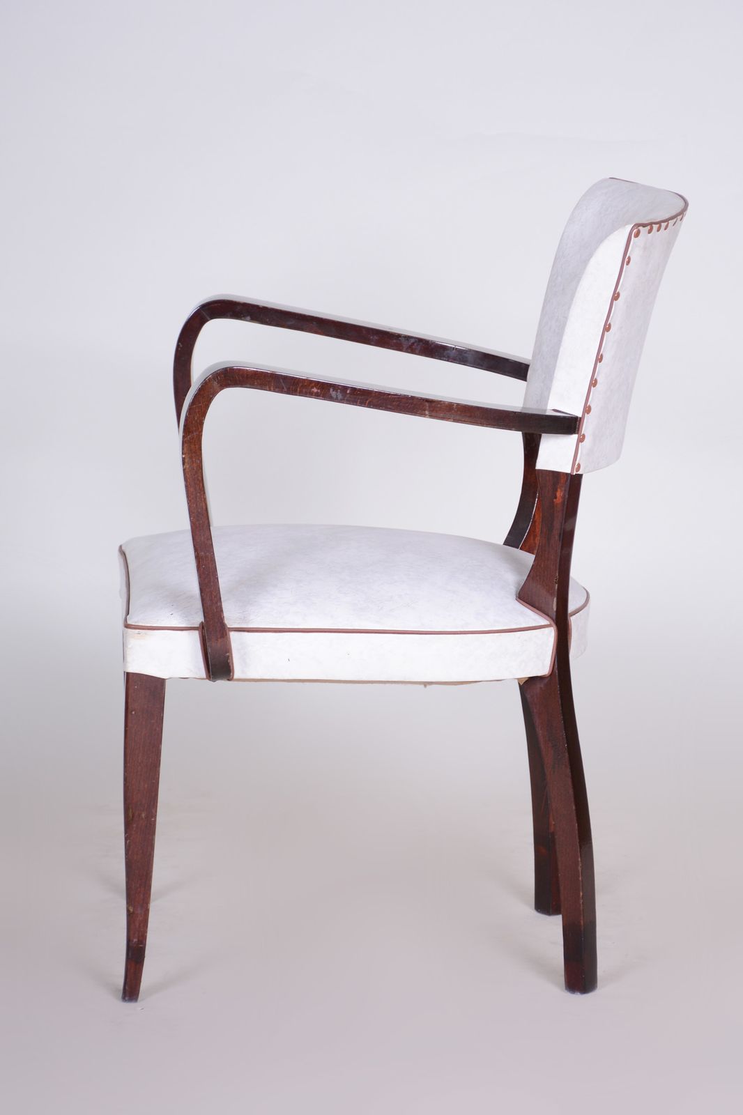 Restored White Armchair Made In France 1930. Upholstered With Artificial Leather. Art Deco photo buy