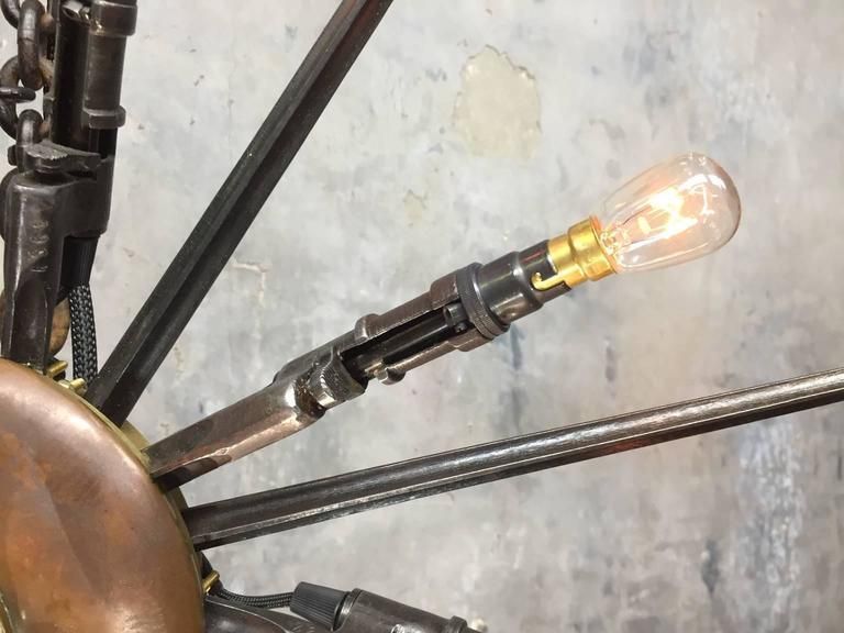 1880's Russian Rifle Bayonet Pendant Chandelier, Steel, Copper, Brass & Bronze photo Lighting