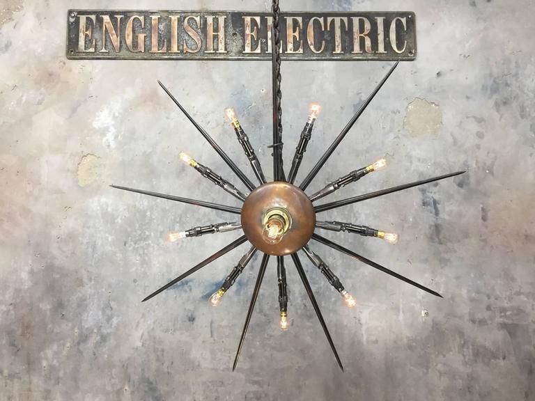 photo furniture 1880's Russian Rifle Bayonet Pendant Chandelier, Steel, Copper, Brass & Bronze