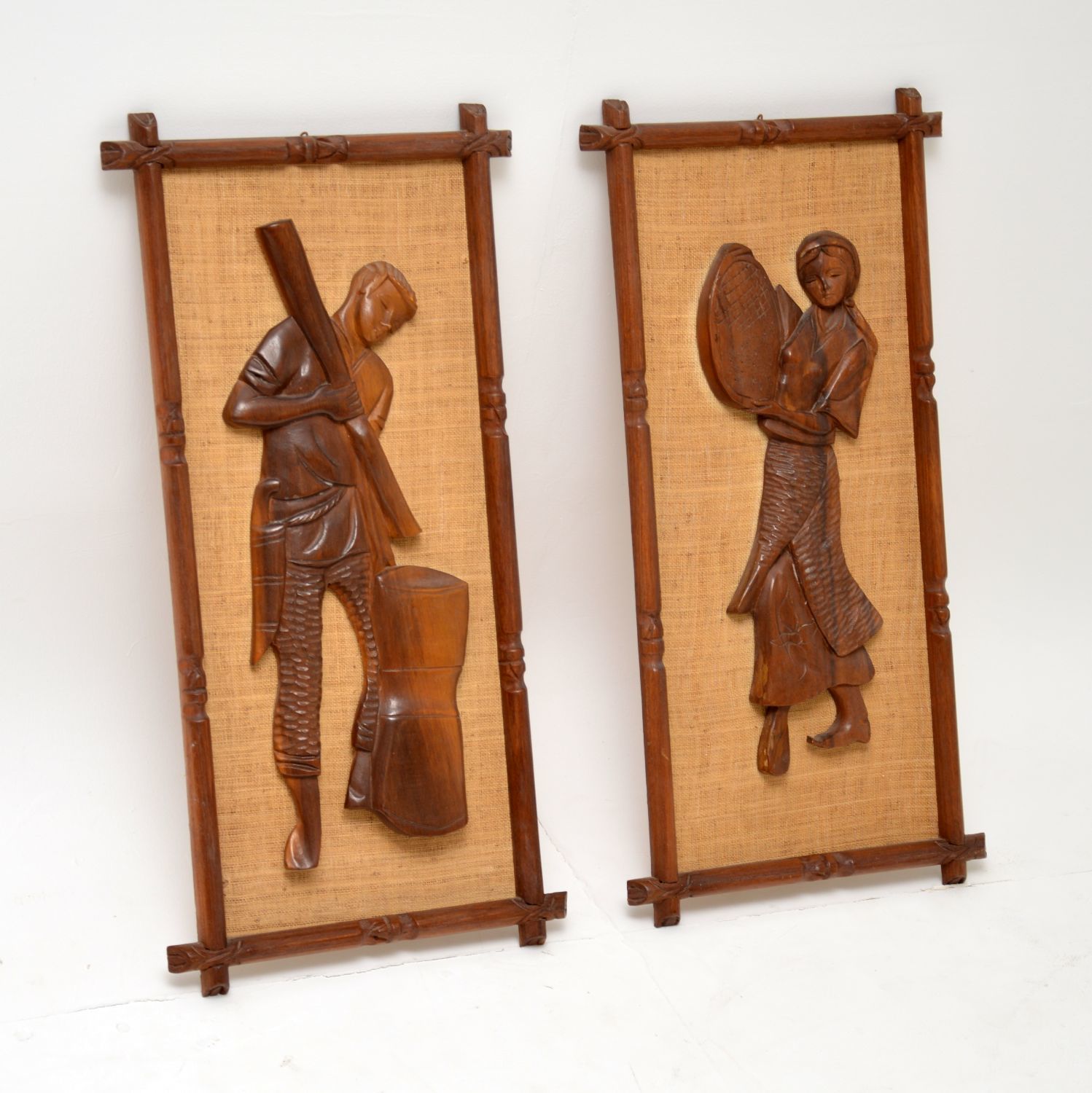 1960's Pair Of Carved Walnut Decorative Reliefs Wall Art photo furniture