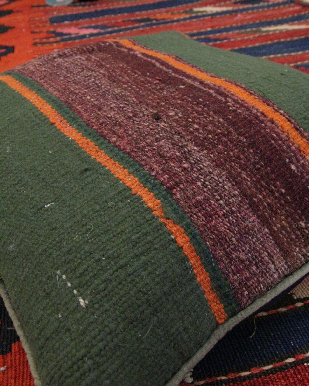 Green Striped Wool Cushion Cover Handmade Scatter Pillow  40x40cm photo Textiles