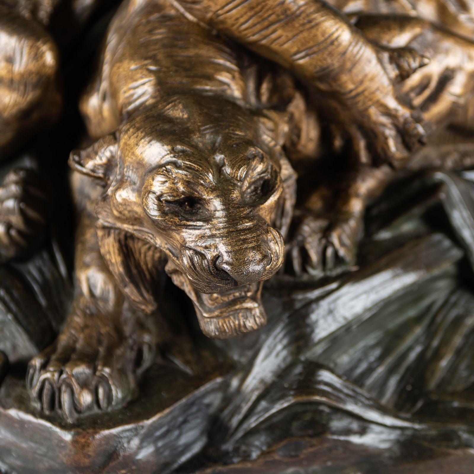 A Stunning 19th Century French Bronze Sculpture Of Two Tigers. Signed E.Drouot photo furniture