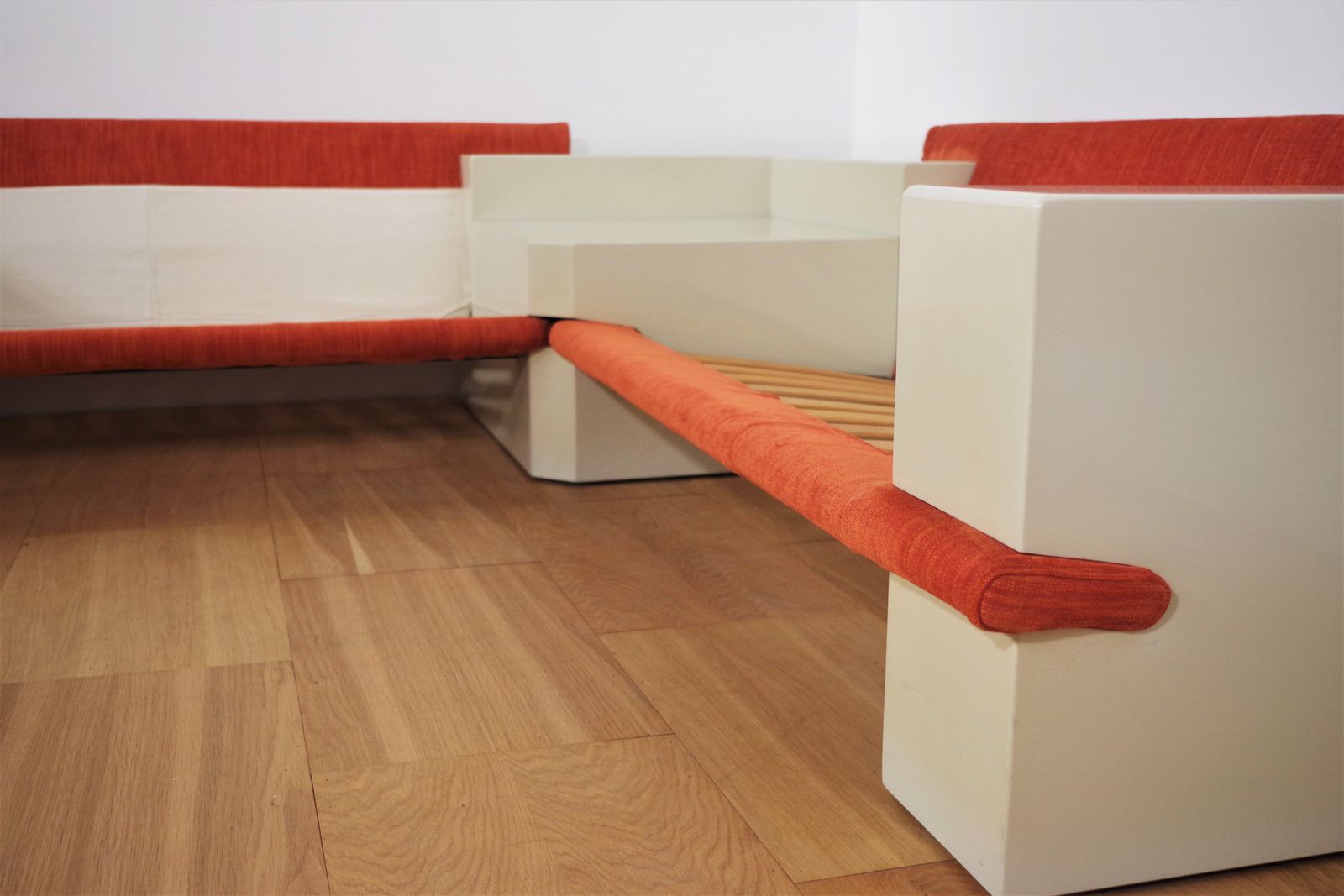 White Lacquered Modular Sofa With Orange Fabric, Set Of 17 photo furniture