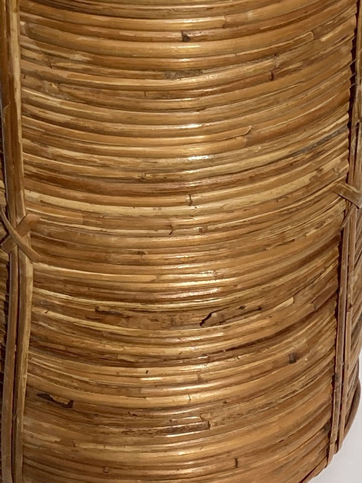 Midcentury Rattan Wicker And Brass Umbrella Stand Or Basket photo vintage