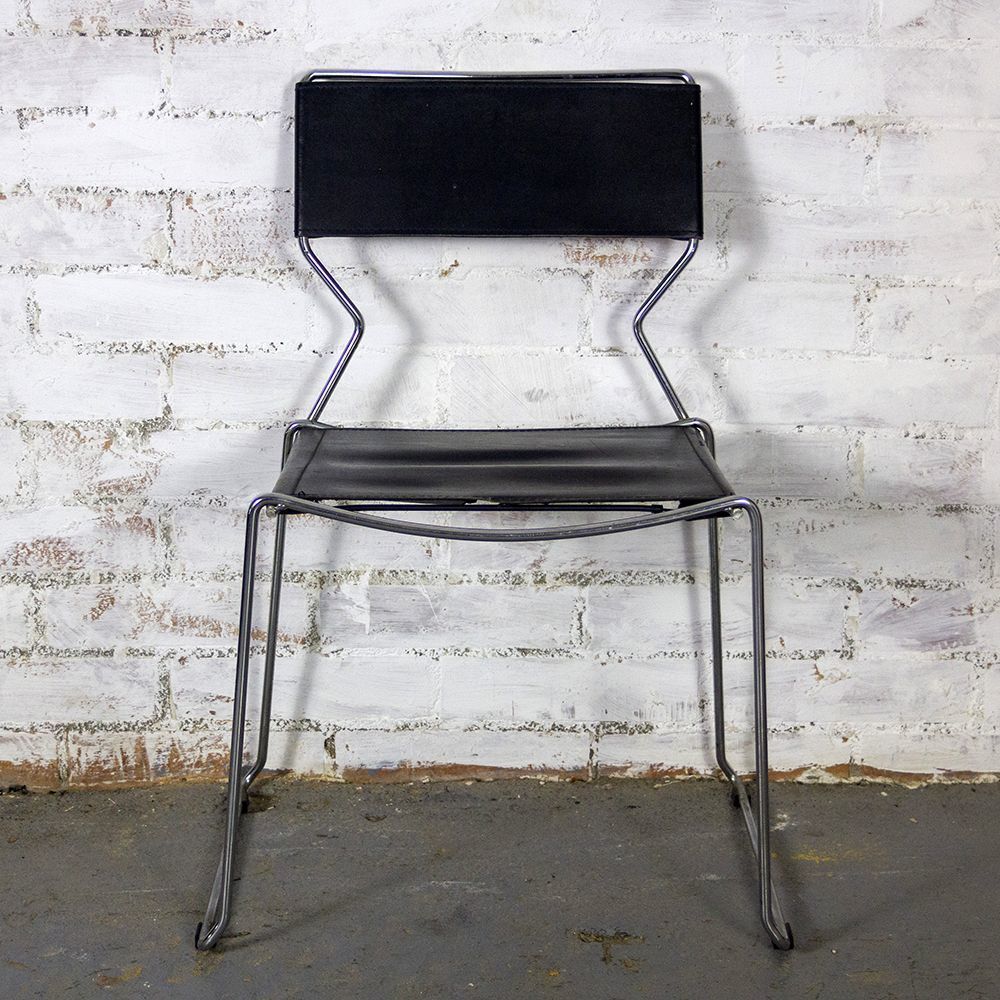 Pair Of Vintage Chromed Metal And Black Leather Chairs, 1980s photo Furniture