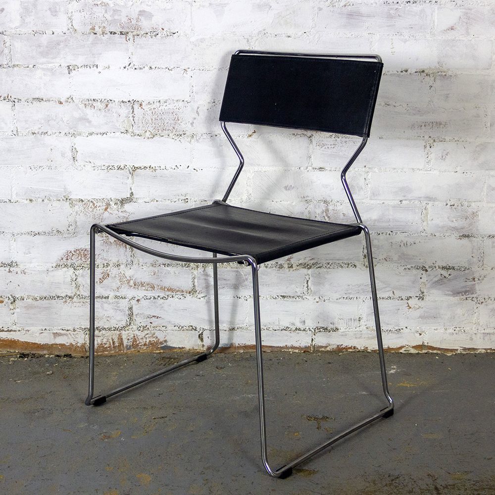 Pair Of Vintage Chromed Metal And Black Leather Chairs, 1980s photo 340.0