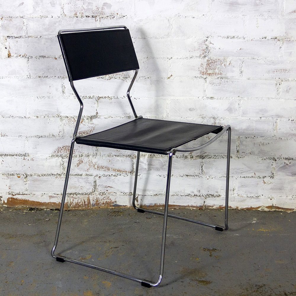 photo furniture Pair Of Vintage Chromed Metal And Black Leather Chairs, 1980s