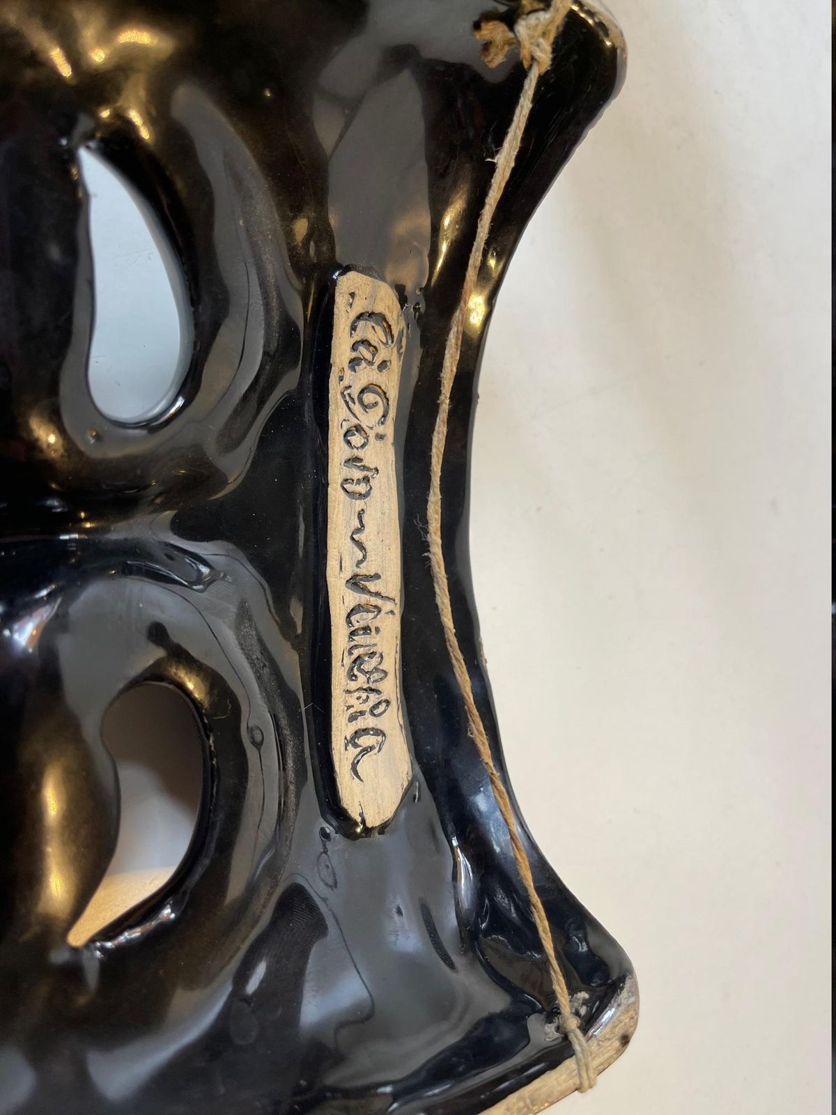 Black Italian Masquerade Face Or Wall Masks, Signed Ca'd'oro Venezia 1982 photo 375.0