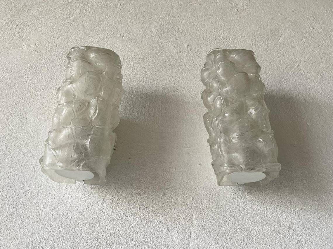 Crystal Glass In Exceptional Shape Pair Of Rare Sconces By Doria 1960 Germany photo for sale
