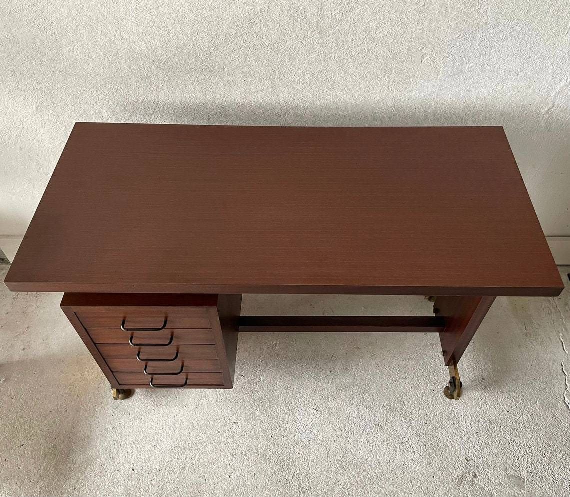 Mid Century Modern Italian Desk With 5 Drawers 1960s Italy photo Furniture