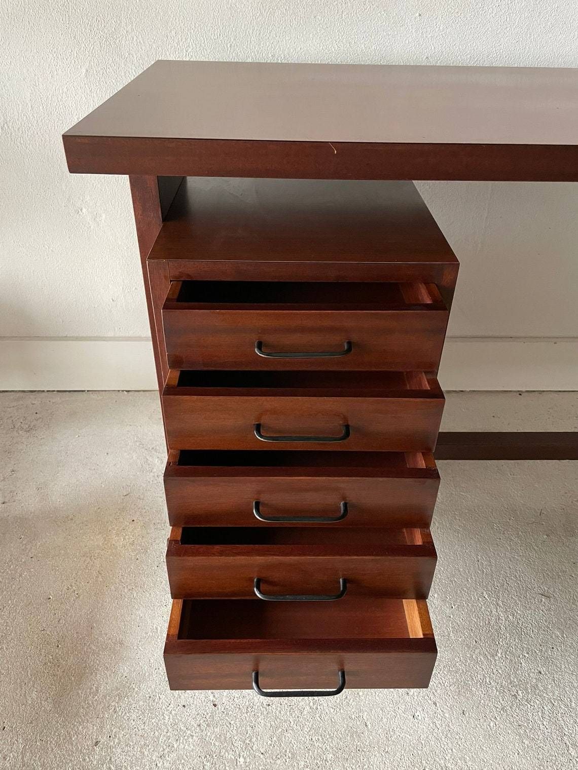 Mid Century Modern Italian Desk With 5 Drawers 1960s Italy photo vintage