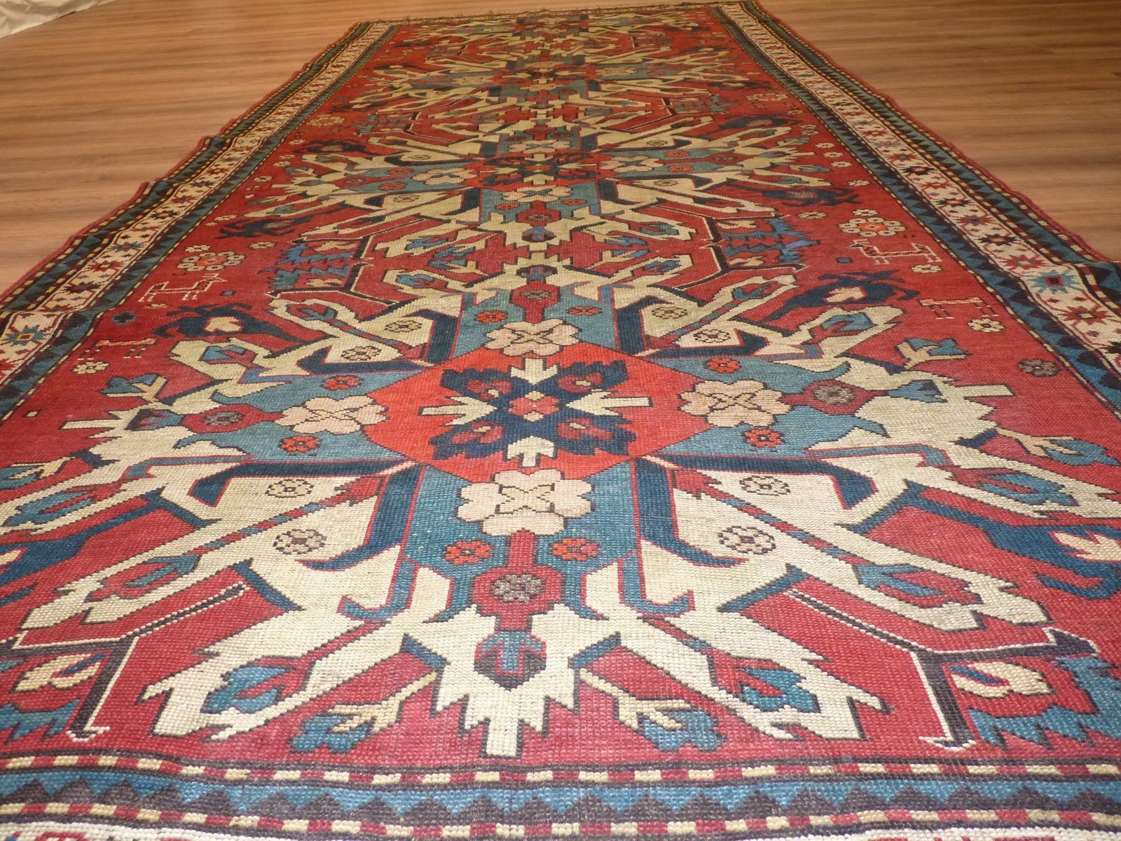 Antique Caucasian Eagle Kazak Rug 323 X 136 Cm (10'7" X 4'6") photo vinterior