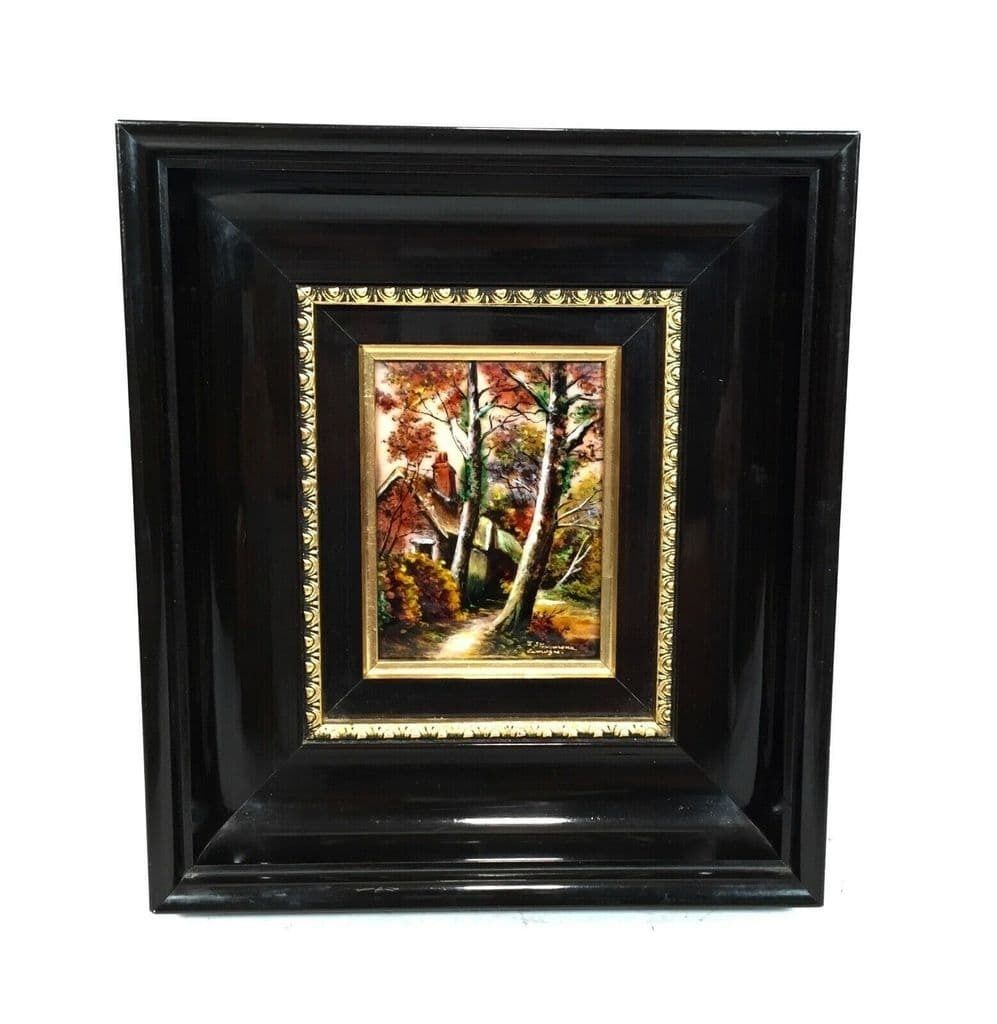 Framed Enamel On Copper E J Guitard Of Limoges, France, Painting Pair C.1970 photo furniture