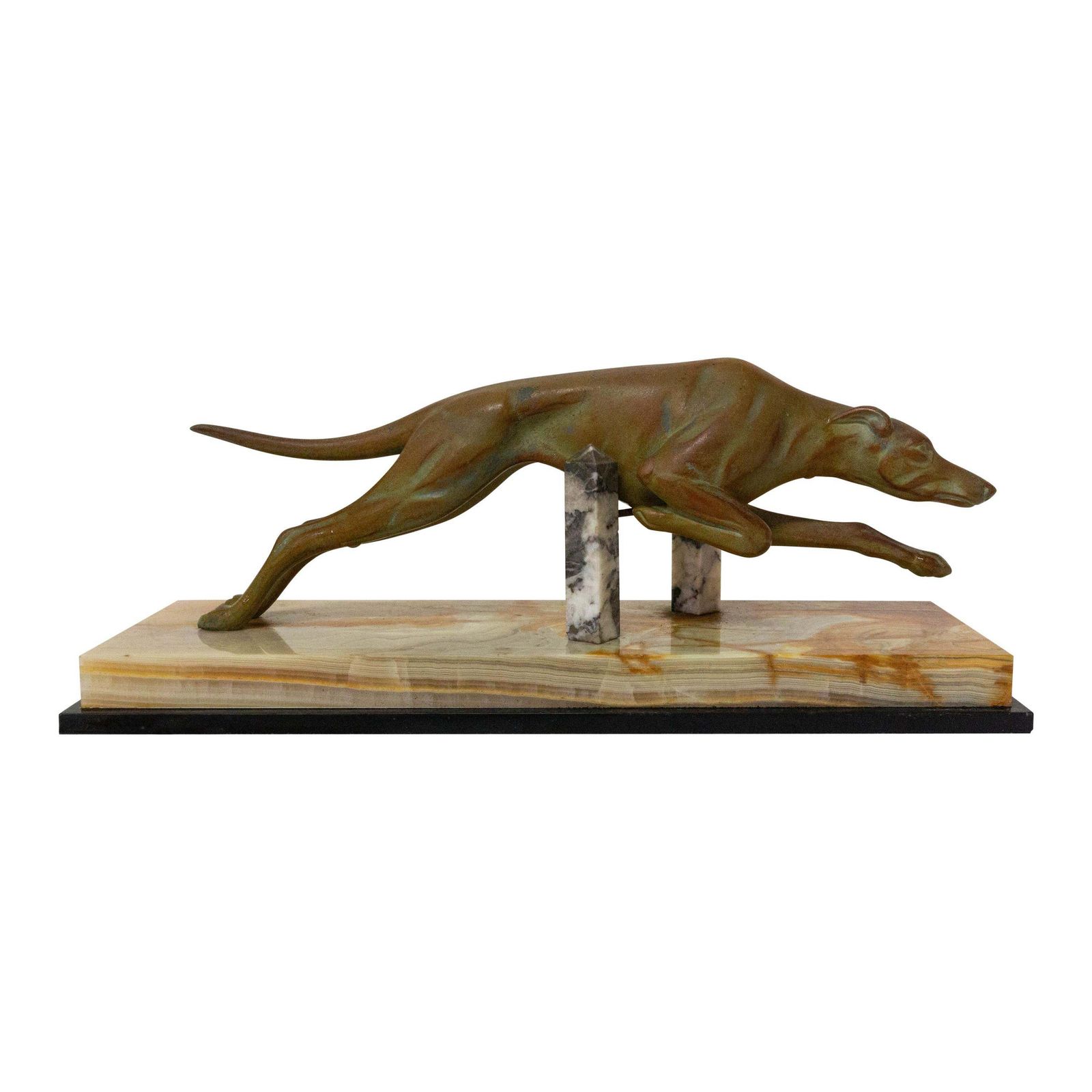 French Art Deco Marble Spelter Greyhound, Circa 1930