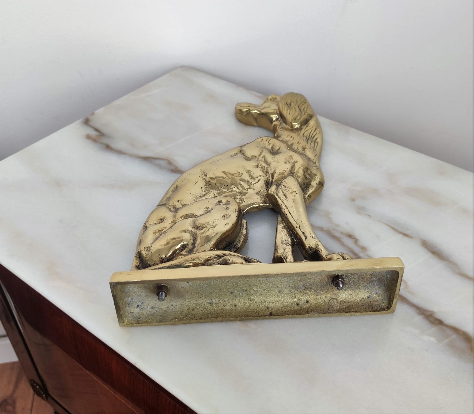 1970s Italian Gilt Brass Setter Dog Door Stop Or Bookend photo vinterior