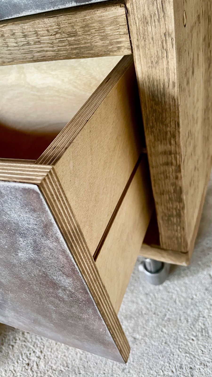 Helder Reclaimed Scaffolding Board And Patinated Steel Drawer Unit On Dark Steel Legs With Aged Copper Handles   Filing, Or Bedside, Cabinet photo Furniture