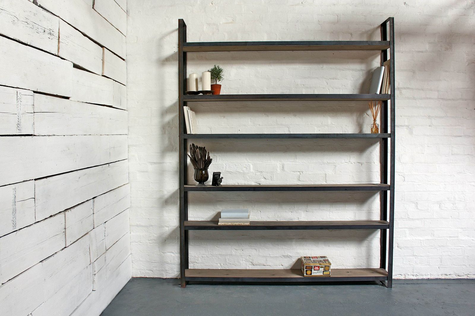 Tom Bespoke Reclaimed Scaffolding Boards And Dark Steel Framed Free Standing Shelves/Bookcase/Storage  Made To Order Industrial Furniture