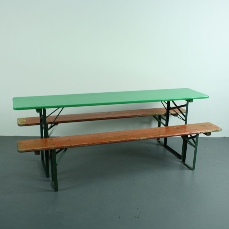 Vintage German Painted Beer Table And Benches