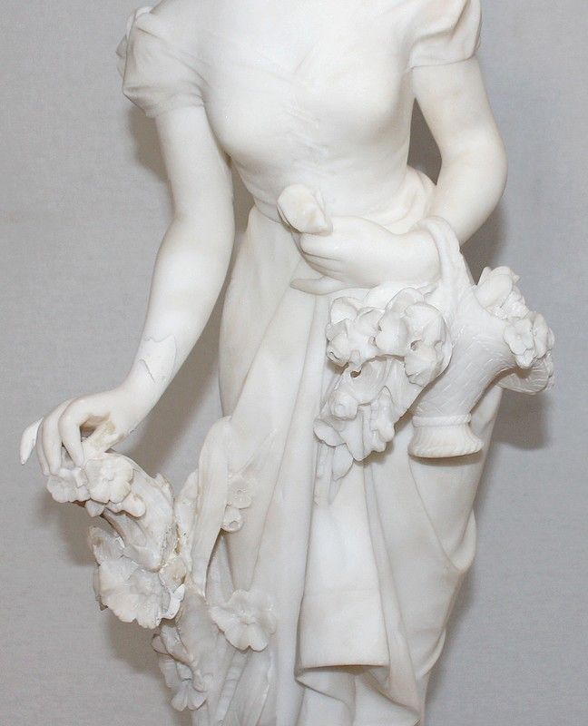 Large Alabaster Sculpture "Young Girl With Flowers", 1900 photo buy