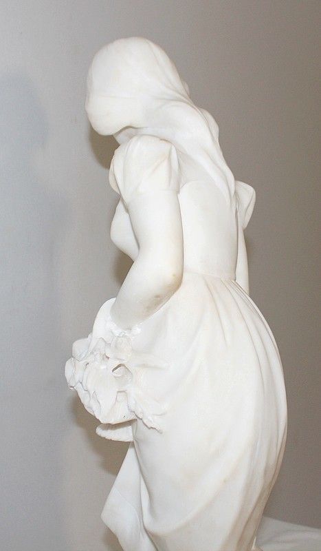 photo buy Large Alabaster Sculpture "Young Girl With Flowers", 1900