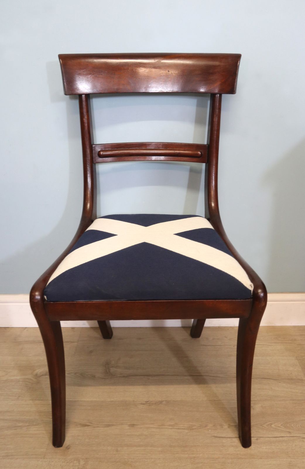 photo for sale Solid 19th Century Mahogany Desk Chair And Upholstered In Saltire Fabric