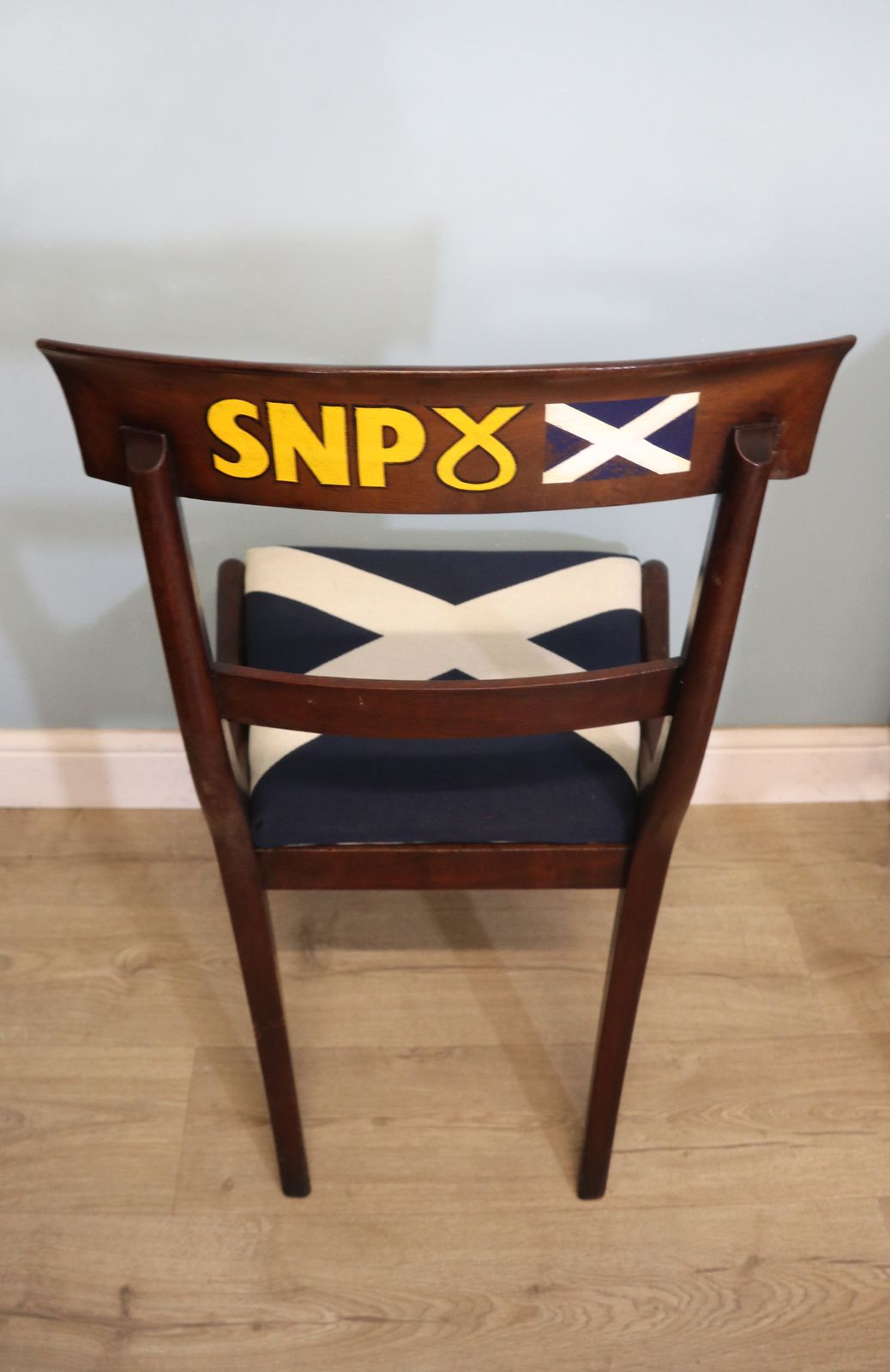 195.0 Solid 19th Century Mahogany Desk Chair And Upholstered In Saltire Fabric photo