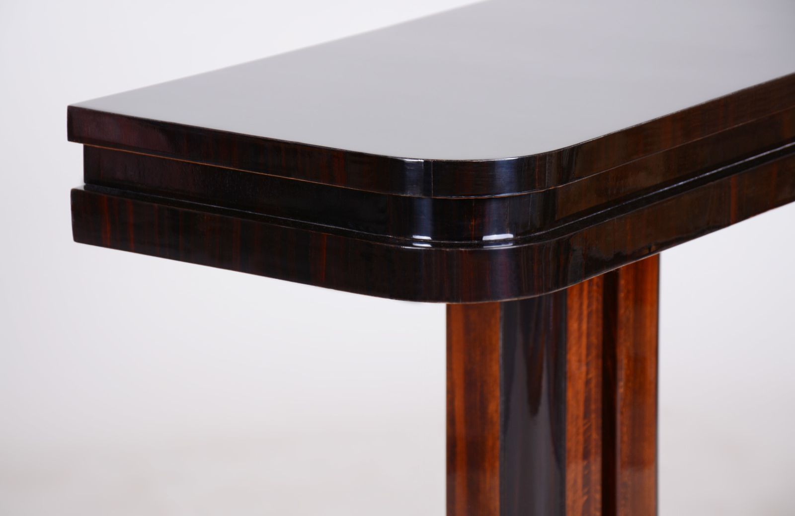 Furniture Pair Of Unique French Artdeco Bed Side Tables, High Gloss, Makasar, 1920s photo