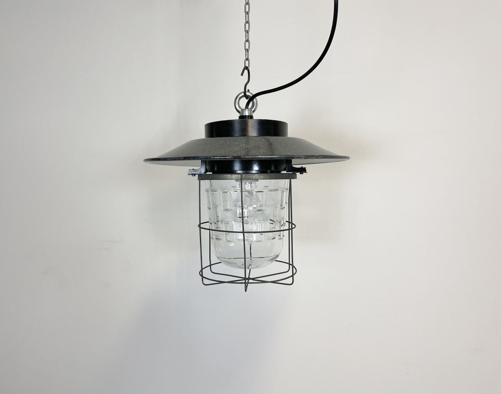 Industrial Cage Pendant Lamp, 1960s, 4x photo vintage