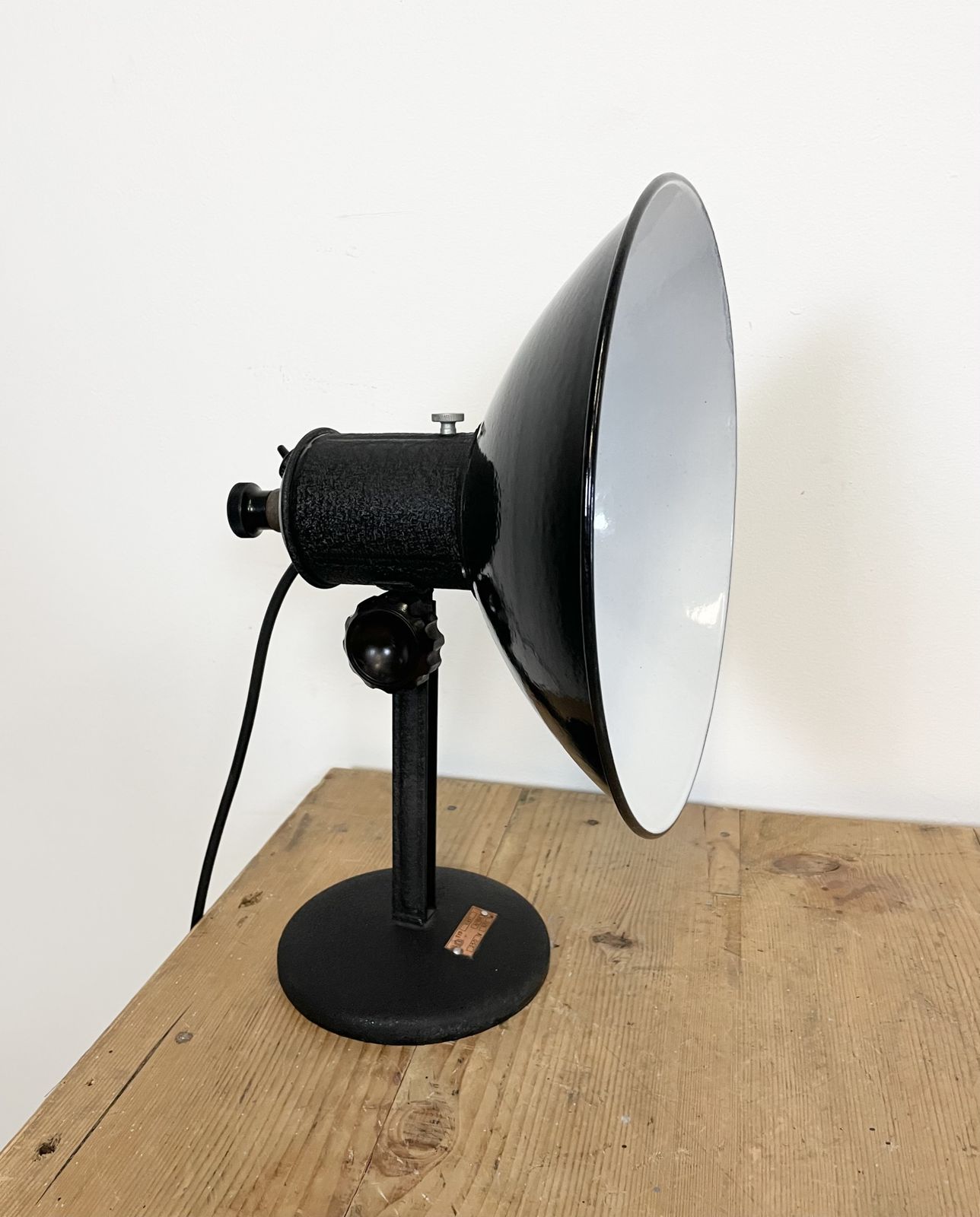 Vintage  Black Enamel Table Lamp, 1950s, 3x photo for sale
