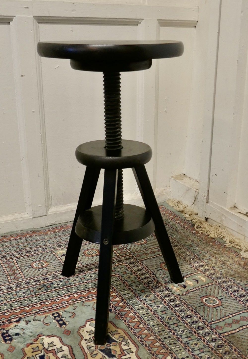 Swivelling Turned Pine Stool, Piano Desk Craft Seat
