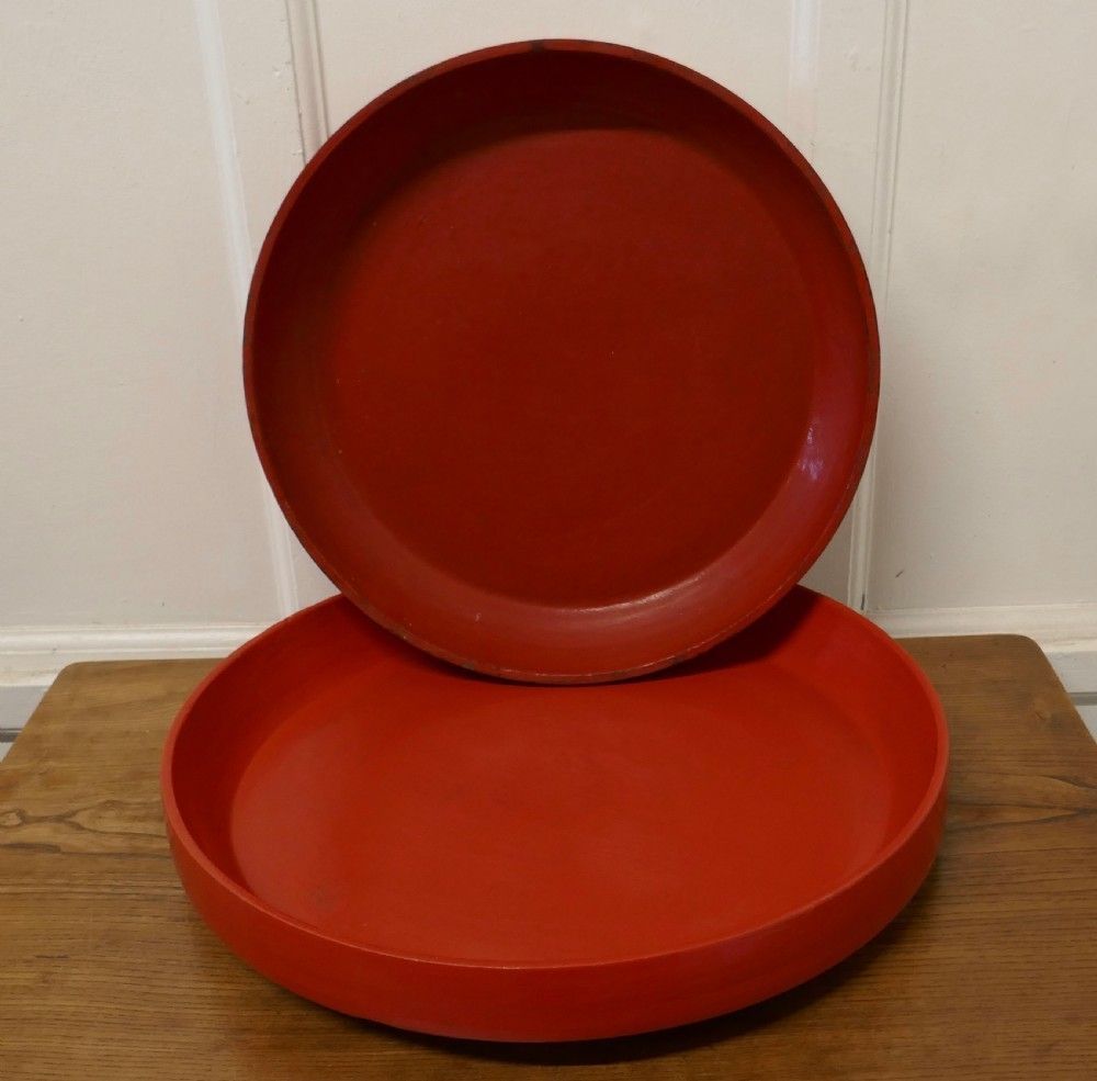 A Pair Of North African Folk Art Hand Made Red Ochre Dishes photo vinterior